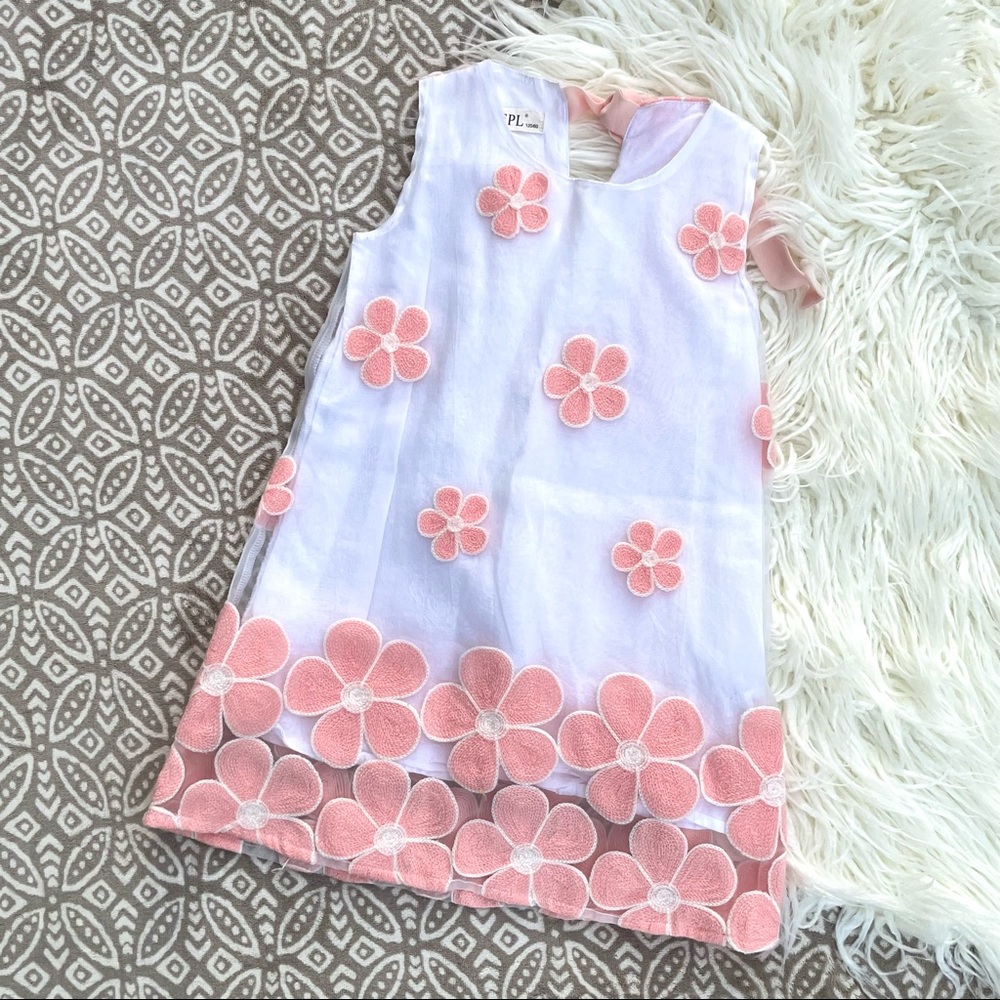 PEPL Girls Pink & White Sleeveless Floral Shift Dress 5T/120